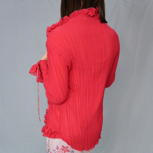 Y2K Hot Pink Ruffle Cardigan - Picture 2 of 4